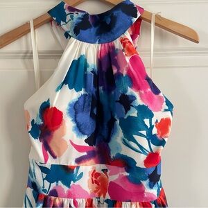 Eliza J Floral Chiffon Halter Backless Dress